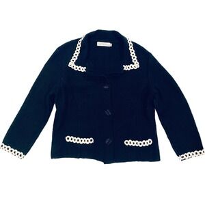 Willow Navy Knit Cardigan Sweater Jacket Embellished Button Down Womens Size M
